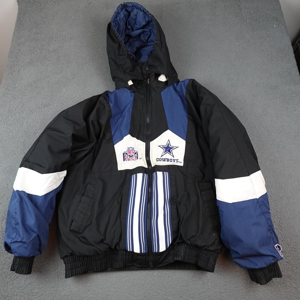 Vintage Dallas Cowboys Jacket Mens Large Black NFL Reversible Pro Layer Coat